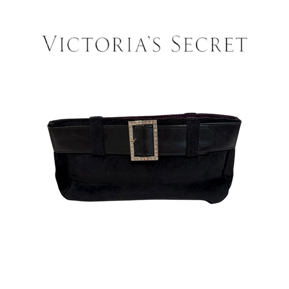 Vintage Victoria’s Secret Black Velvet Belted Rhinestone Buckle Clutch Handbag